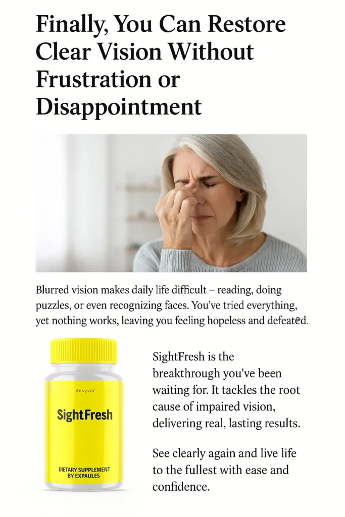 SightFresh is a natural formula developed to help support eye health and protect vision as you age.